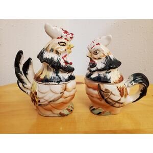 Ensco Rooster & Hen - Salt, Pepper, Creamer, Sugar Set Circa 1940's